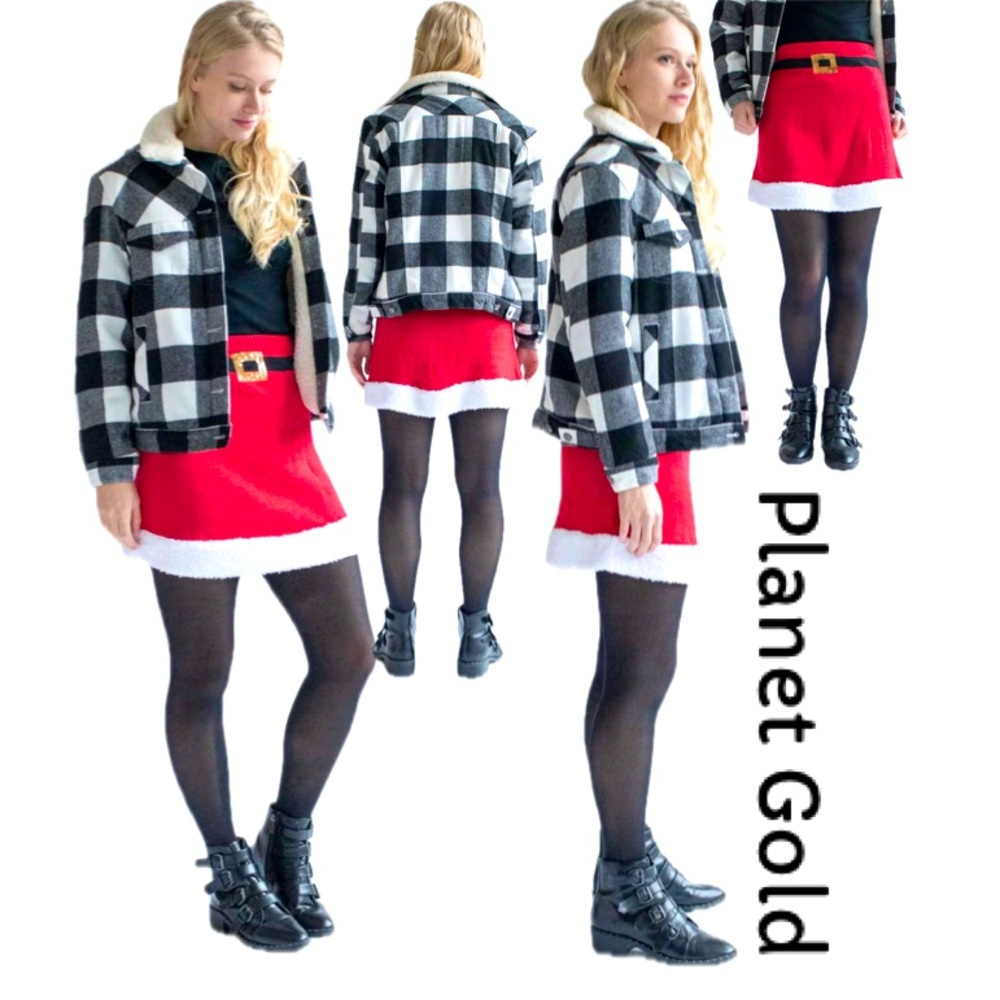 PLANET GOLD Christmas Santa Sweater Skater Skirt Size Small